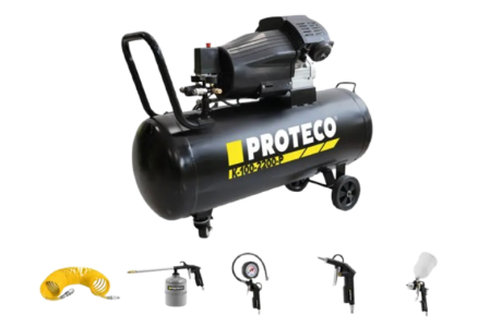 KOMPRESOR 2,2KW, NÁDOBA 100L + SADA PNEUMATICKÉHO NÁŘADÍ 5-DÍLNÁ